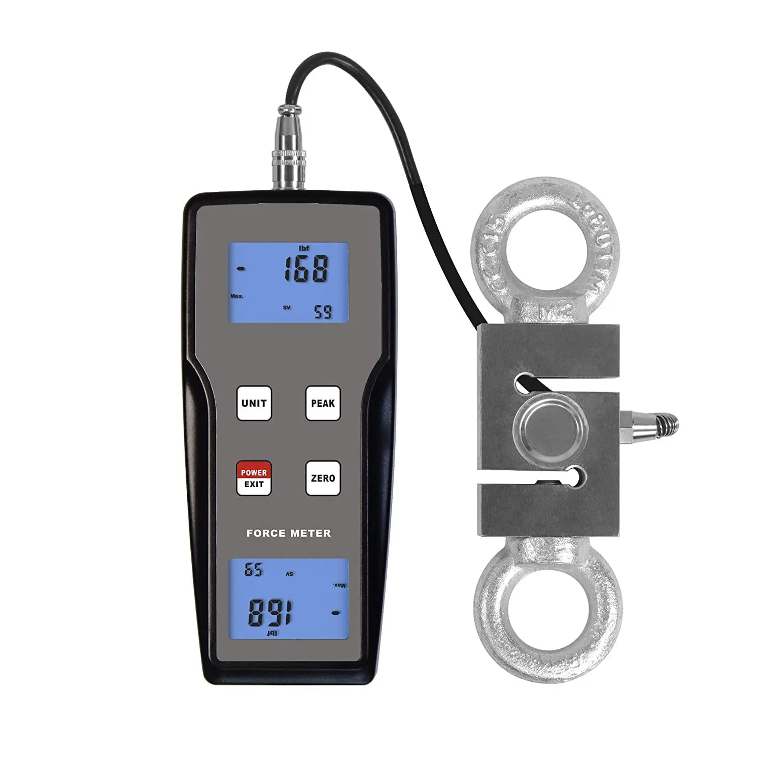FM-204-1000K (9800N/1000kgf/2200Lbf) Digital Force Gauge Push Pull Gauge Dynamometer with External Load Cell Sensor, Peak/Track Mode, 0.5% Accuracy