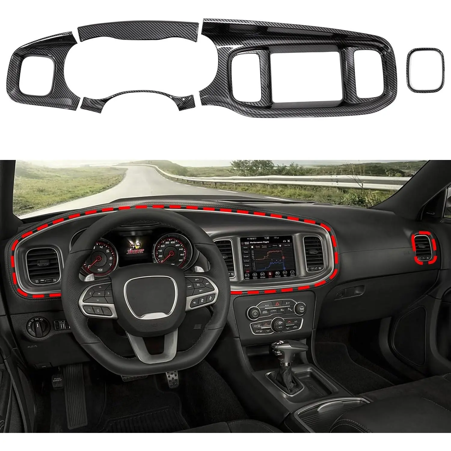 5pcs/Set  Car Dashboard Cover Sticker Set, Scratch Guard Interior Trim for Dodge Charger 2015-2024 Center Console & Instrument Panel, Car Dashboard Decorations, Abs, Car-Specific Tape