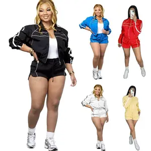 Women's Two-Piece Set Long Sleeve Jacket & Shorts Suit 2025 Summer Streetwear Active Slim Sporty Outfit Tracksuit Athletic Fashion Activewear