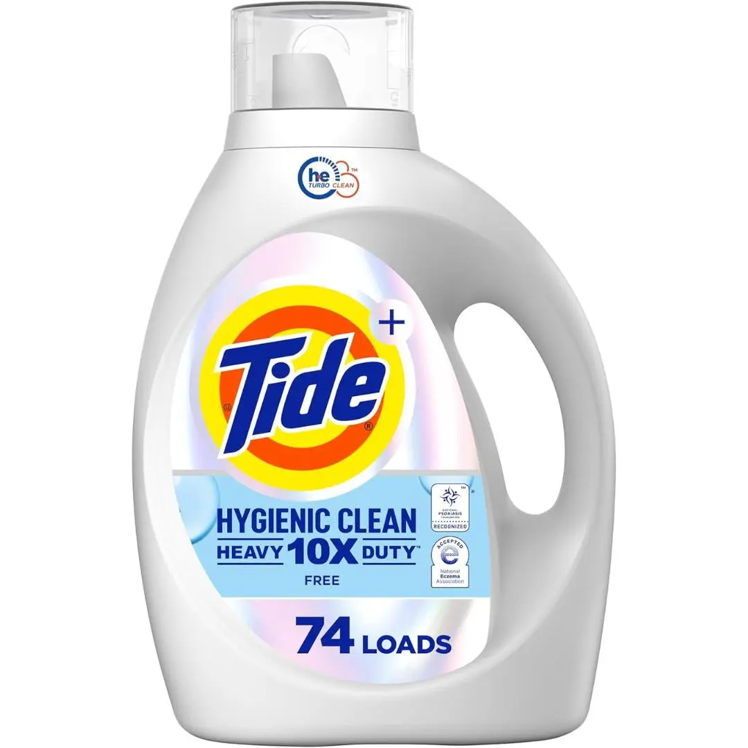 Tide Hygienic Clean Heavy Duty 10x Free Liquid Laundry Detergent, HE Compatible, Unscented, 74 loads, 105 fl oz