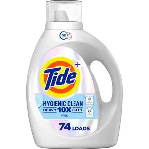 Tide Hygienic Clean Heavy Duty 10x Free Liquid Laundry Detergent, HE Compatible, Unscented, 74 loads, 105 fl oz