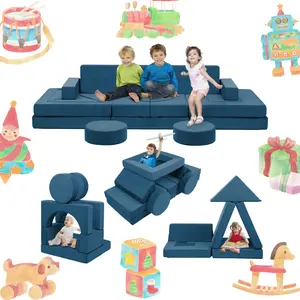 Winzoo 22pcs Modular Kids Play Couch, Couch Kids Toddler Couch, Child Sectional Sofa, Versatile Kid Couch for Playroom Bedroom,  Convertible Foam and Floor Cushion for Boys and Girls, Dark Blue Furniture Nursery