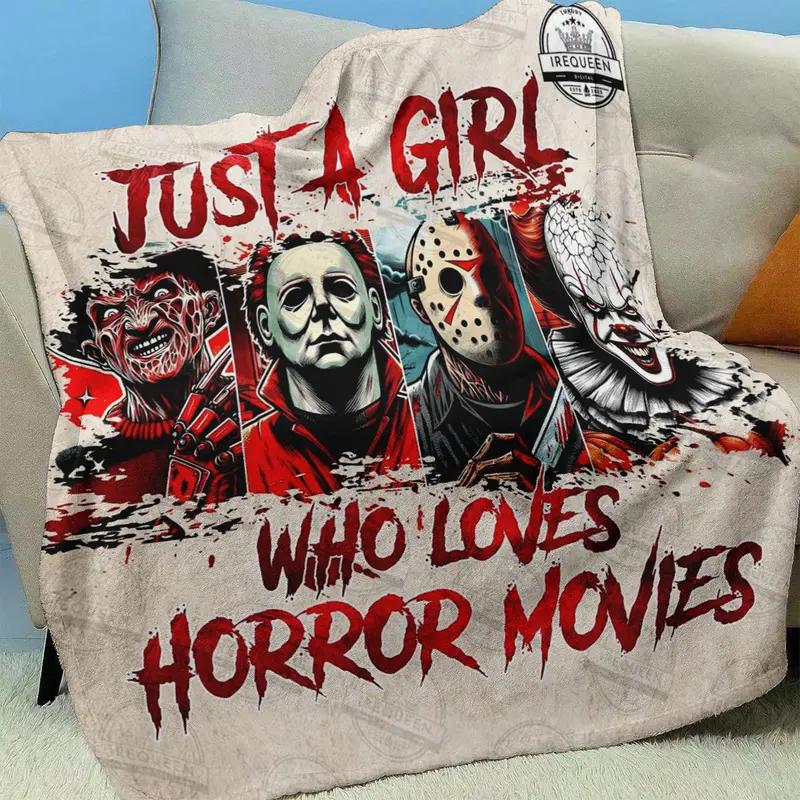 Soft Funny Throw Blanket Horror Movie Character Flannel Blanket, Themed Blankets, Giftable Blankets, Soft Warm Polyester Throw for Sofa Home Decor, Ideal Gift for Friends Halloween Christmas Birthday