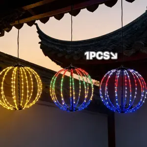 Solar Powered Outdoor Detachable Round Ball Light, 144 LED Waterfall Function, 8 Lighting Modes, 3 Color Options, Durable & Efficient