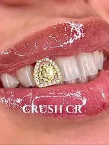 CRUSH CR 1pc 14K Gold Plated Copper Lion Head CZ Tooth Cap Grillz – Royal Hip-Hop Jewelry for Female, Black Women, Girls, Men & Boys. Perfect for Parties, Halloween, Cosplay & Gifts! Bold Bling Accessory
