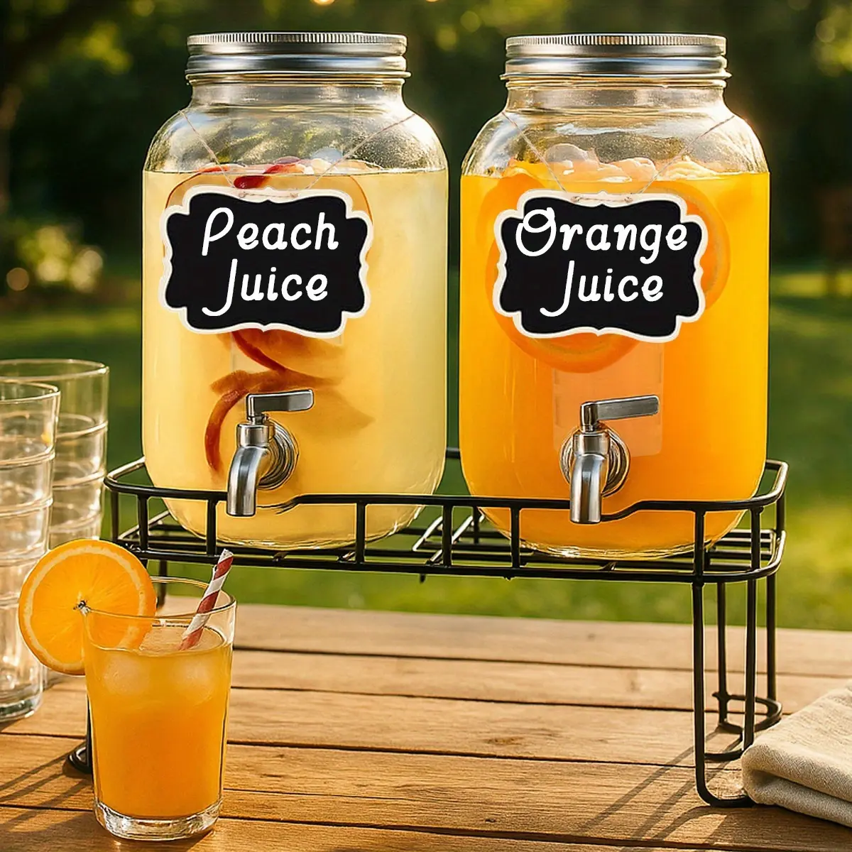 2 Packs 1 Gallon Glass Drink Dispensers For Parties, Beverage Dispenser, Glass Drink Dispenser With Fruit Infuser &Stand And Stainless Steel Spigot, Lemonade Dispenser With Ice Cylinder.Laundry Detergent for BBQ, Picnic, Party, Weddings & Events