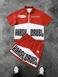 men's letter print short sleeve tee & shorts loungewear, loose casual comfy round neck t-shirt & shorts pj set, men's sleepwear for summer