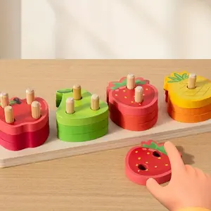 Wooden Fruit Sorting Stackable Toy - Learning System with Color-Coded Layers & Real - Educational Pretend Play for Color & Fruit Recognition, Fine Motor Skills - Ideal Christmas/Thanksgiving/Halloween