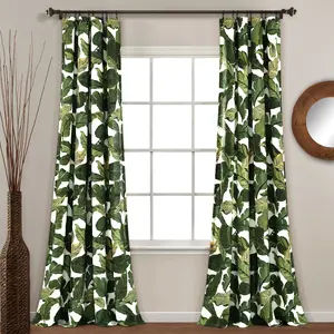 Lush Decor Tropical Paradise Window Curtain Panel Set 52"W x 63"/84"/95"/108" Bright Banana Leaf Pattern 100% Polyester No Lining Machine Washable
