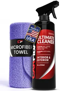 Carfidant Car Interior Cleaner – Stain Remover & Odor Eliminator – No Residue Finish – Safe on Leather, Fabric, Carpet & Plastic – Detailing Spray with Microfiber Towel – 18oz