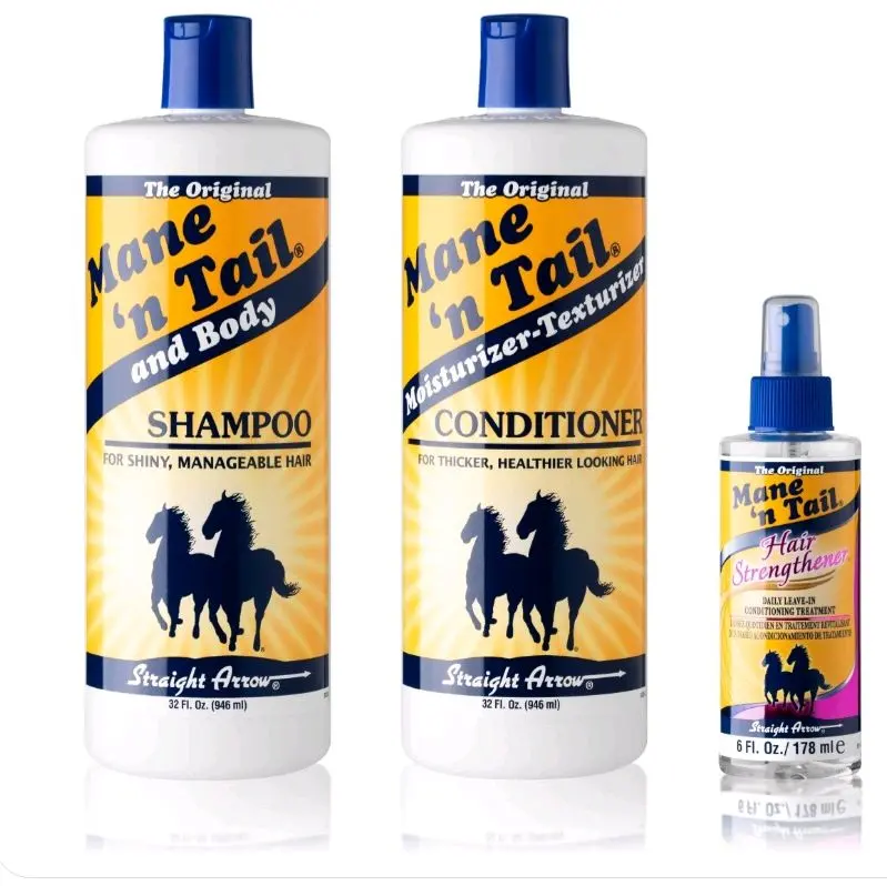 Mane 'n Tail Original Formula 32oz Shampoo, 32oz Conditioner & 6oz Strengthener - Shiny, Manageable, Thicker, Healthier Hair - Alcohol-Free, Safe for All Types