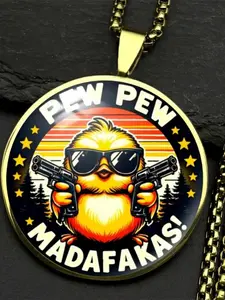 'Pew Pew Madafakas' Adorable Chick Pendant Necklace - Zinc Alloy Glass Dome, A Fun and Humorous Piece of Jewelry, A Perfect Gift for Humor Lovers and Trendy Teenagers, Suitable for Everyday Wear and Quirky Gifting.