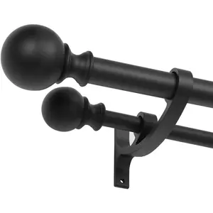 Double Curtain Rods 72-144 Inches, Matte Black Double Drapery Rod with Round Finials, Heavy Duty 1-Inch Front and 5/8 Inch Back Telescoping Decorative Double Window Rod