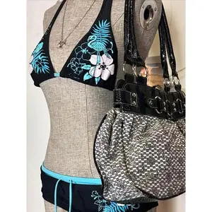 Vintage Flower Print Cutie Set Bikini 2000s Swimsuit Sexy Women Bathing Fashion Halter Strap Swimwear High Street Beach Female
