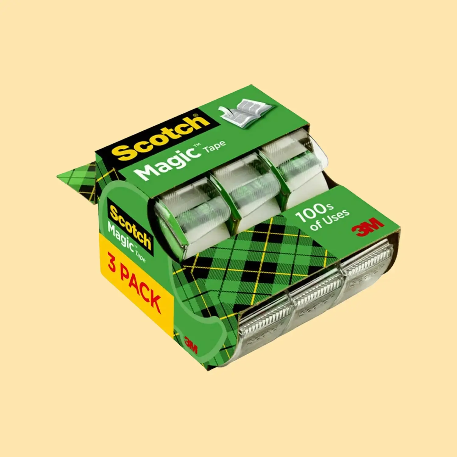 Magic Tape, 3 Dispensered Rolls, Numerous Applications, Invisible, Clear Tape Engineered for Repairing, 3/4 x 300 Inches