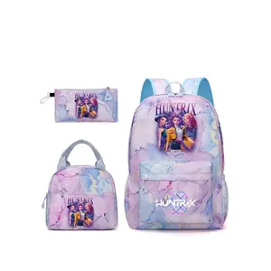 Women's Colorblock Backpack Set, Cartoon Print Fashion Versatile Cute Trendy Large Capacity, Ideal for Students Daily Use Outdoor Picnic Travel Shopping, Backpack for School