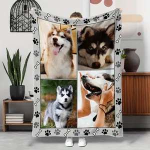 A Custom Blanket Featuring A Photo Of A Dog Mom, A Personalized Picture Blanket For Pet Lovers, Customizable Family Pet Gifts, Suitable For Both Men And Women As Keepsakes, With A Collage Of 4 Photos, And Birthdays, Anniversaries