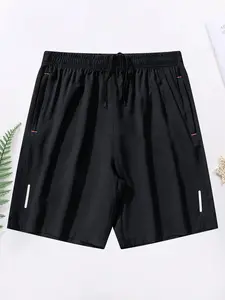 Men's Solid Color Zipper Pocket Shorts, Casual Comfy Breathable Lightweight Athletic Shorts for Summer, Athleisure Shorts, Jogging Shorts, Summer Sports Shorts, Workout Shorts, Casual Fitted Shorts