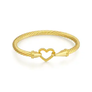 Apilery Gold-Tone Twisted Rope Bangle with Heart - Shaped Clasp, Elegant Jewelry for Daily Wear & Special Occasions