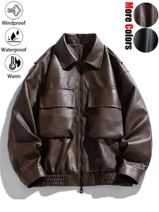 High-quality casual fashion waterproof, windproof, abrasion-resistant and crease-resistant leather jacket with lapel collar and large pockets. Versatile, relaxed-fit outdoor sports jacket suitable for daily commuting, wilderness exploration, hiking and fi