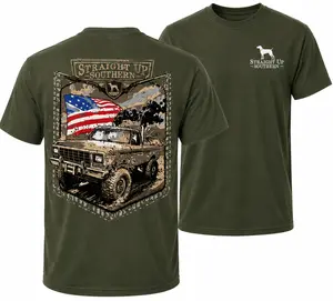Men's Stylish Casual Lifted Truck T-Shirt - American Flag Off-Road Graphic Top, Mud Truck Country Boy Patriotic Southern Lifestyle Apparel with Quality Fabric