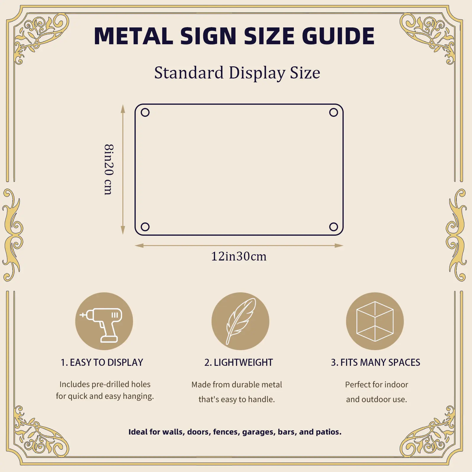 Metal Sign After-Sale Guide, Home Decor Plaques & Signs Instructions, Care Tips & Usage Information Card