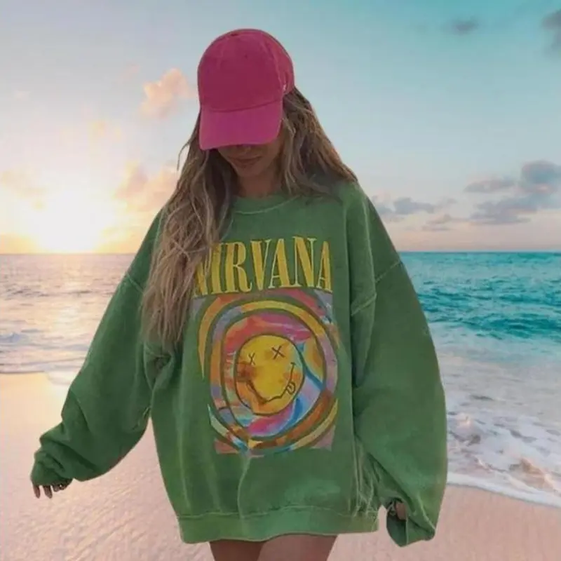 Nirvana Smile Face Preppy 90’s Utero Nirvana Tour Album Unisex Hot Pink Vintage Rock Band Oversized Merch Shirt Sweater Blue Smiley Graphic Tee Face Crewneck Sweatshirt Hoodie Classic T-shirt Clothing
