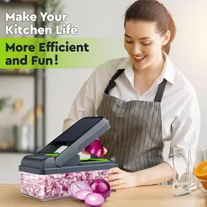 Professional Multifunctional 16-in-1 VegetableChopper - Onion Chopper, Kitchen VegetableSlicer and Dicer with 8 Blades, Carrot Chopperand Container