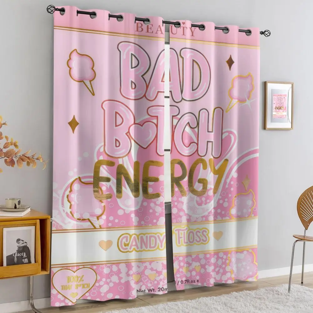 Candy-Themed Printed Curtains, Window Drapes, Blackout Covers, Cotton Candy Design Blackout Curtains, Blackout Window Cover, Perfect for Kids' Rooms and Play Areas, Add a Fun Touch to Home Decoration, 2 Panels 2D Plain Weave, Light Blocking Rate 50%-85%