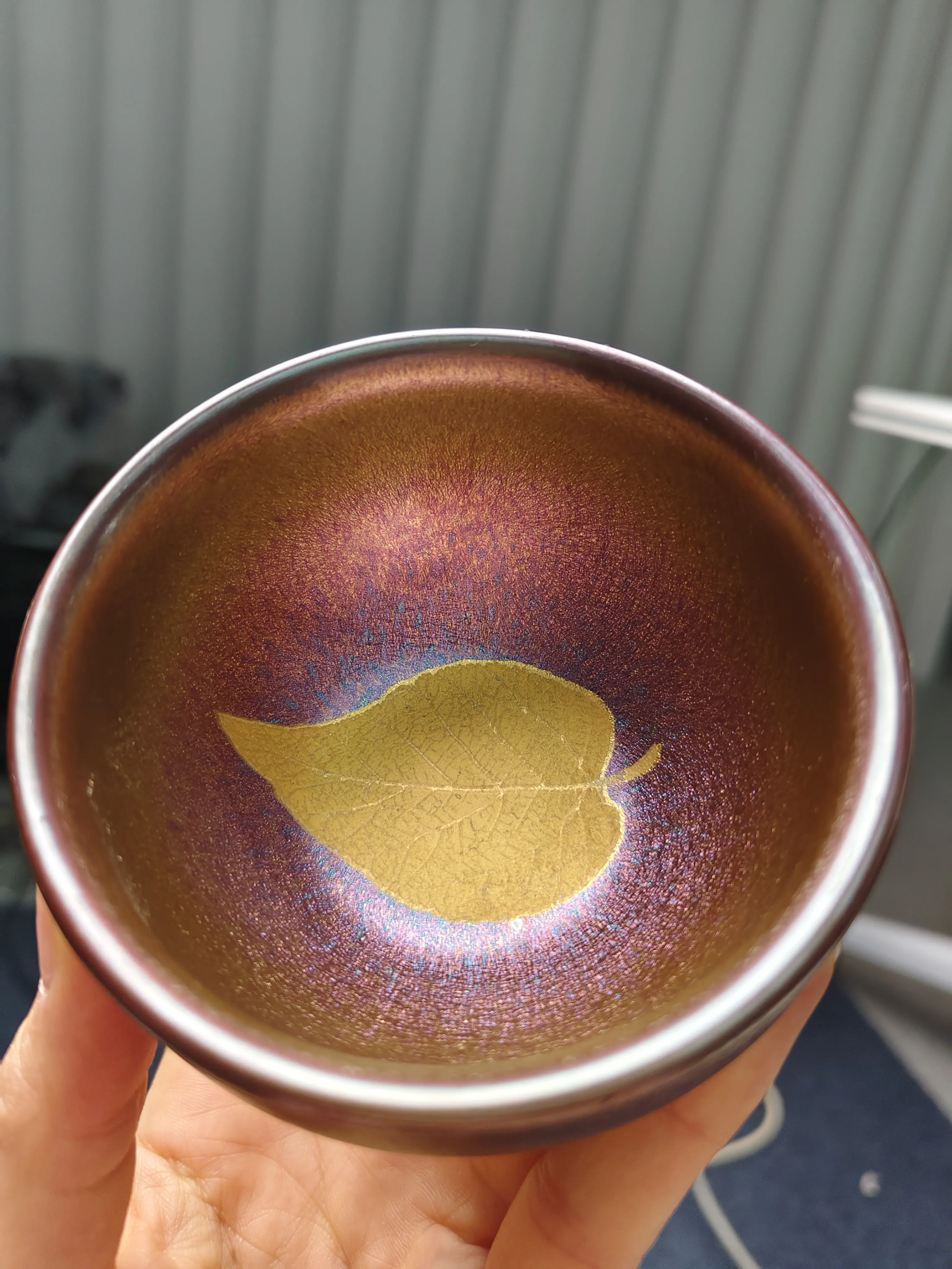 Natural Gold-Leaf Iridescent Sky-Blue Tea Cup — Single Masterhandcrafted Large Men’s Teacup for Personal Use, High-End Host Cup