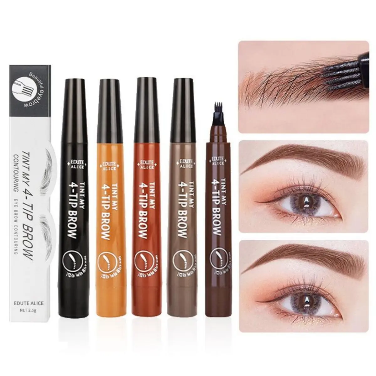 4-Fork Micro Liquid Eyebrow Pen - Waterproof, Long-Lasting Natural Brow Tattoo Effect, Multiple Shades, Eyebrow Makeup Products, Cosmetic