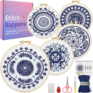 5 count Embroidery Kit for Beginners, Cross Stitch Kits with Stamped Patterns,Hoop,Threads, Threader Needlepoint Kits Crafts for Adults Step by Step Instructions Video