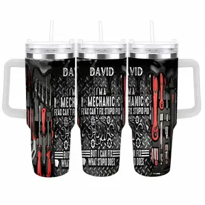 Mechanic Tools Theme Car Cup (40oz/30oz/20oz) Wrench Gear Hand Print Design Double Wall Stainless Steel Leakproof Handle Straw Lid Ideal for Garage Workshop Office Travel Gift for Men