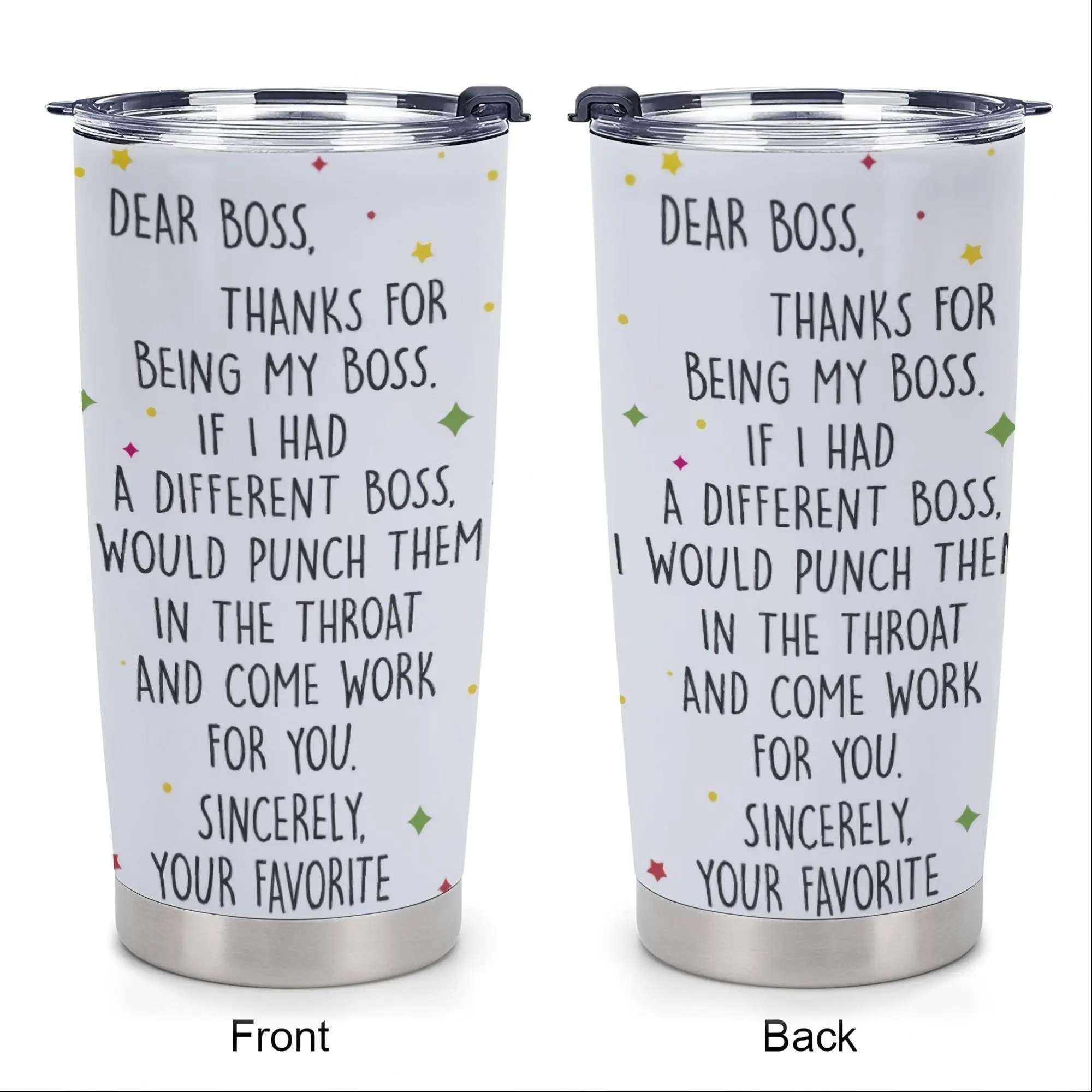 Dear Boss Funny 20 Oz Stainless Steel Tumbler Sarcastic Appreciation Gift Portable Water Bottle for Boss's Day Hilarious Office Drinkware Flasks Perfect for Office Use Lady Coffee