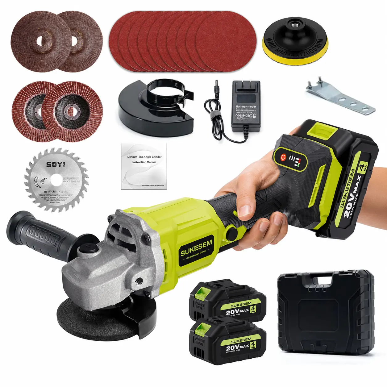 SUKESEM Brushless Electric Angle Grinder – Brushless Grind Machine, Multiple Blade Cutting & Polishing Tool Kit with 4.0Ah Battery + Fast Charger | Heavy Duty Metal & Wood Grinder,Renovation DIY Crafts，Power Tools-Dealsforyoudays