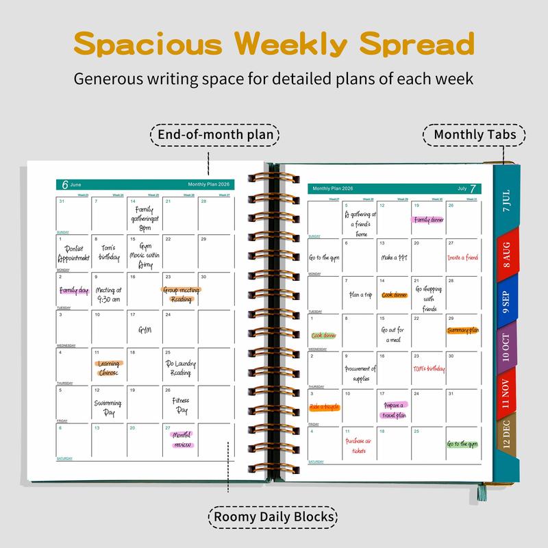 2026 Dual Line Spiral Planner Book, 400 Pages, 12 Months Weekly Monthly Plan, Improve Learning & Efficiency, Memo, Time Organization, Personal Planning, Spiral Bound Planner
