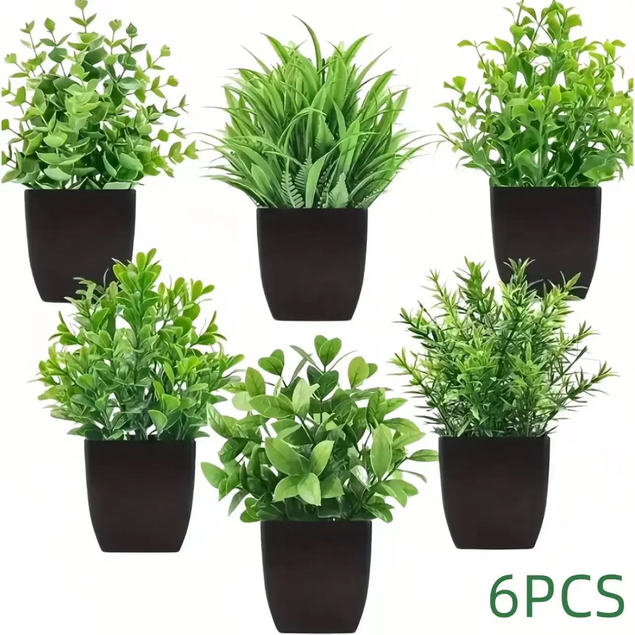 6 Pcs Artificial Plants Set, Small Fake Greenery for Home Office, Rustic Style Room Decor, Bathroom Shelves, Indoor Environment Enhancement, Fake Potted Plants