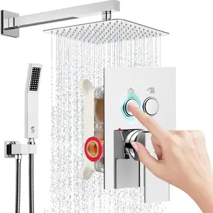 Shower System with Push Button Diverter, 10” Rain Shower Head with Handheld -NWT