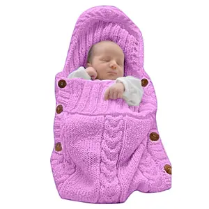 Newborn Baby Wrap Swaddle Blanket Knit Sleeping Bag Receiving Blankets Stroller Wrap for Baby(Pink) (0-6 Month)