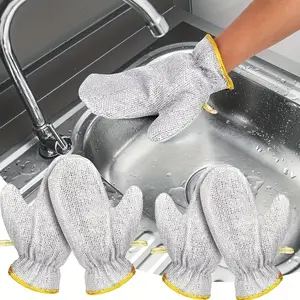 Comfortable Kitchen Cleaning Gloves, Silver Color Dishwashing Mitts, Dual-Sided Scrub Brushes, Household Use Laundry & Cleaning Accessories