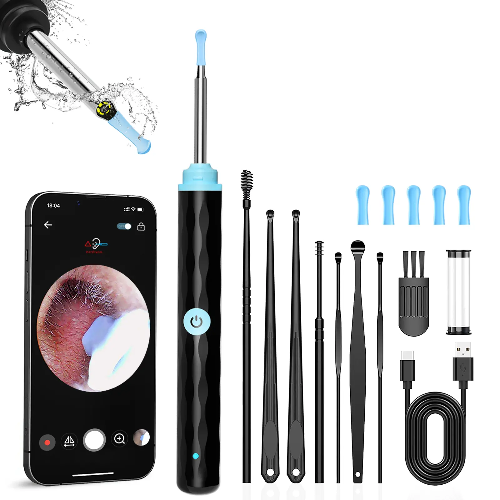 Ear Wax Removal, 1080P HD Scope and 6 LED Lights, Ear Cleaner with Camera, Ear Cleaning Kit - Earwax Remover Tool with 5 Spoon