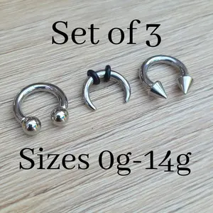 Set of 3 Horseshoe Spike Cone Pincher Barbell 316L Surgical Steel 2g 4g 6g 8g 10g 12g 14g septum stretching piercing jewelry 12mm 1/2 silver