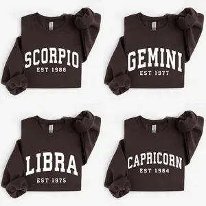 (Leave A Note or DM to Shop) Custom Year Zodiac Sweatshirt - Dark Chocolate Color, Personalized Astrology Pullover with Horoscope Energy Design, Unisex Crewneck Birthday Outfit, Est Your Year Zodiac Sign Gift for Men and Women - ShamCren