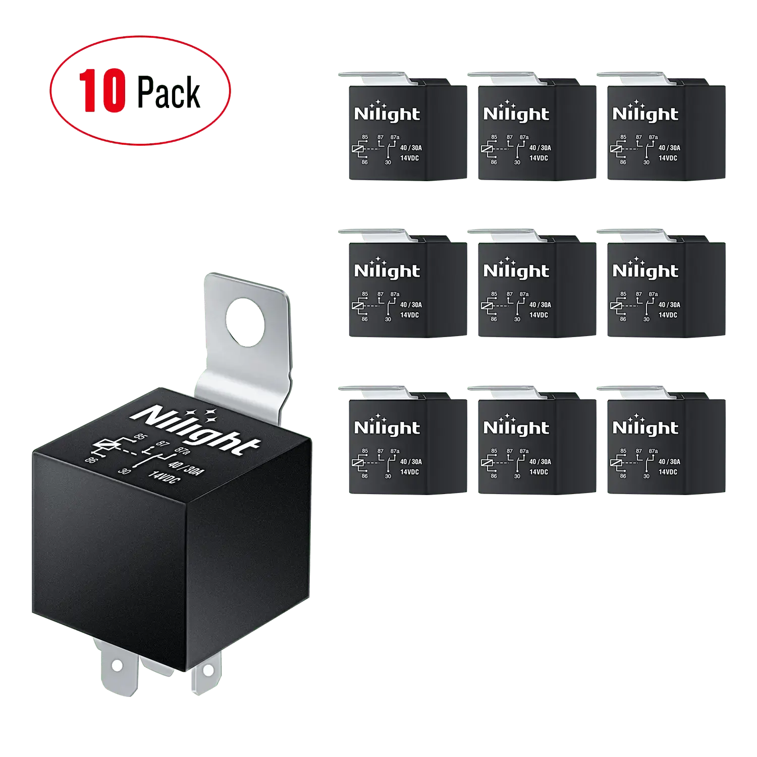 Nilight 10 Pack SPDT Electrical Relays 12V 30/40 Amp 5-Pin Switch for Automotive Truck Marine Boat