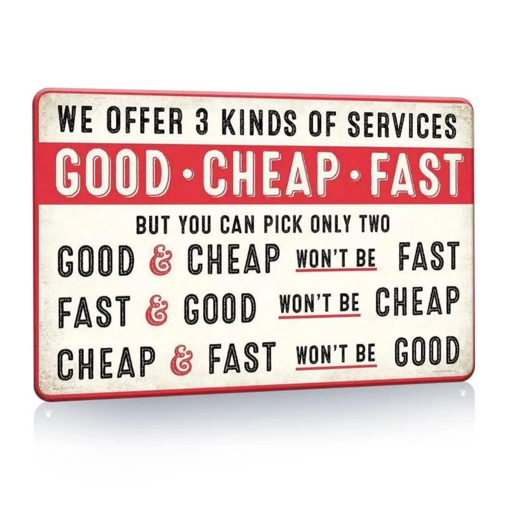 Good Cheap Fast Humorous Funny Metal Sign, 1 Count Retro Style Metal Sign, Creative Wall Art, Wall Decor for Home Office Shop