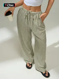 Women's Striped Print Drawstring Waist Wide Leg Pants, Casual Comfy Trousers for Daily Wear, Ladies Bottoms for All Seasons