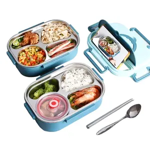Stainless steel colored lunch boxes, PP compartmentalized bento boxes, heated fast food boxes, thickened insulation, suitable for students, office workers, and travelers.