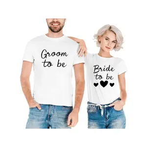 1pack Bride to Be& Groom to Be Matching T-Shirts- Soft Hen Party Tee for Newlyweds, Funny Wedding Gift with Heart Print, Casual Comfort Fit for Casual Attire, Engagement Gift Tee |   Playful Graphic Tee |   Tshirt