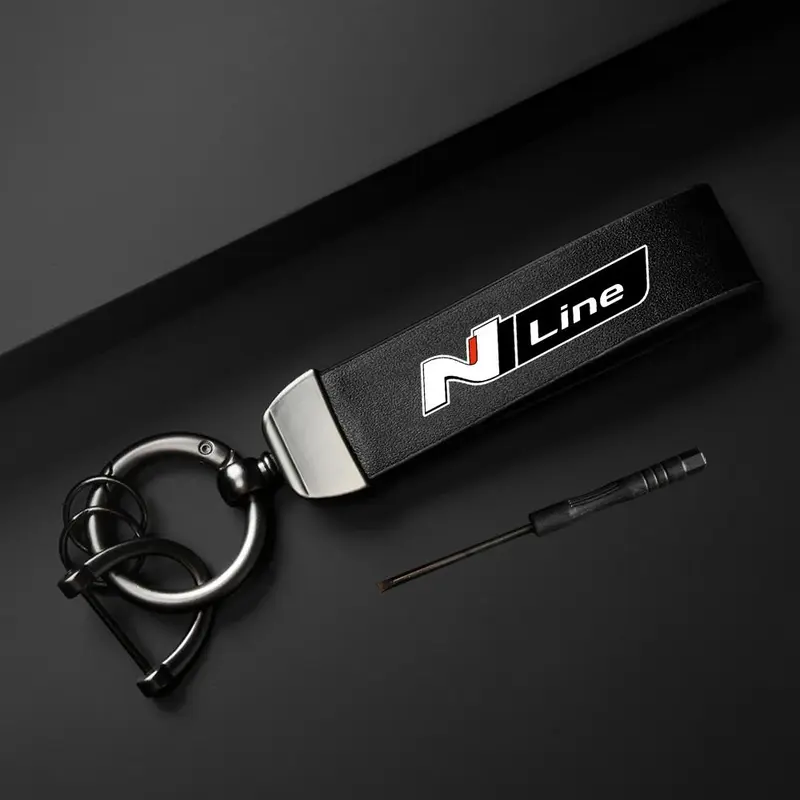 Car Keychain, PU Leather Car Keychain, Simple Design Car Interior Decoration Accessories for Hyundai i20 i30 Elantra Kona Sonata Tucson N Line, Car Interior Accessory, Minimalist Design Keychain, Car Key Ring, Car Key Chains