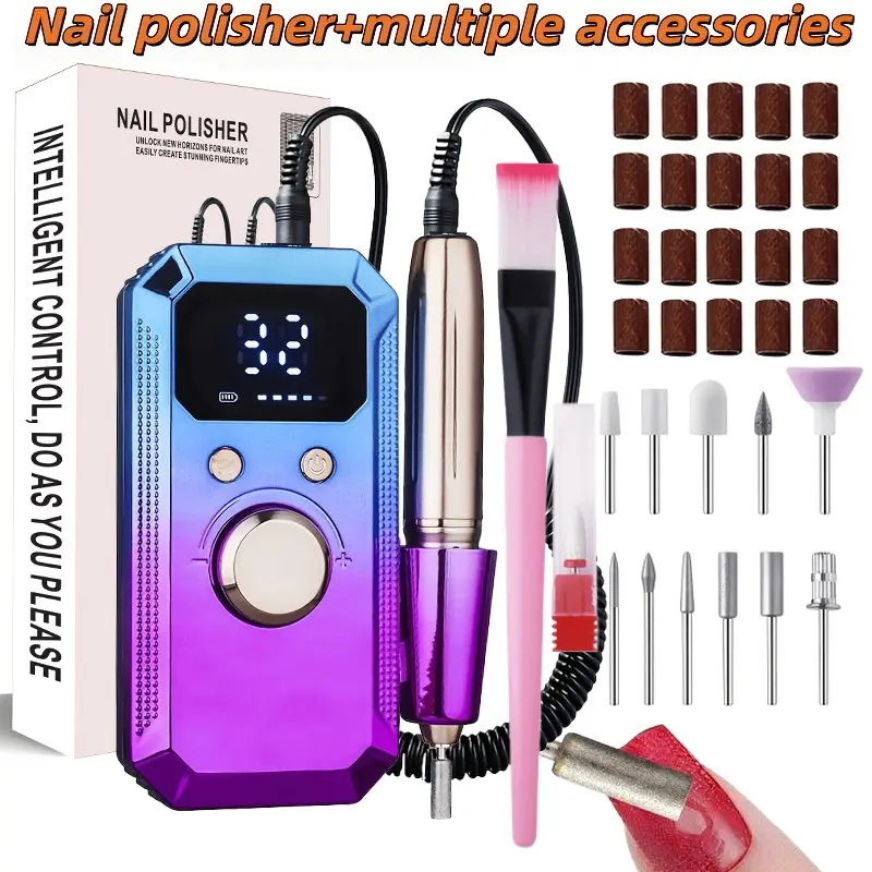 Nail Drill Set, Manicure Electric Nail Polisher, Gel Nail File Pen, LED Display, 32 Speed Levels, Efficient Power, Long Lasting, Compact Design